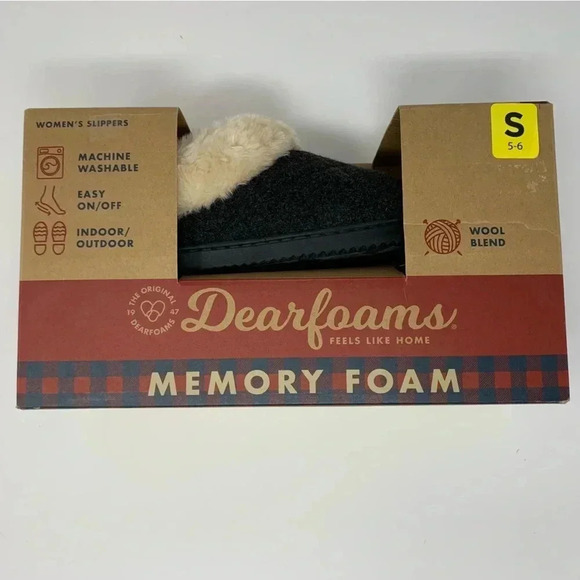 NEW Dearfoams Womens Small 5-6 Wool-Blend Clog Slippers Slip-On Faux Fur Lined - Picture 7 of 8